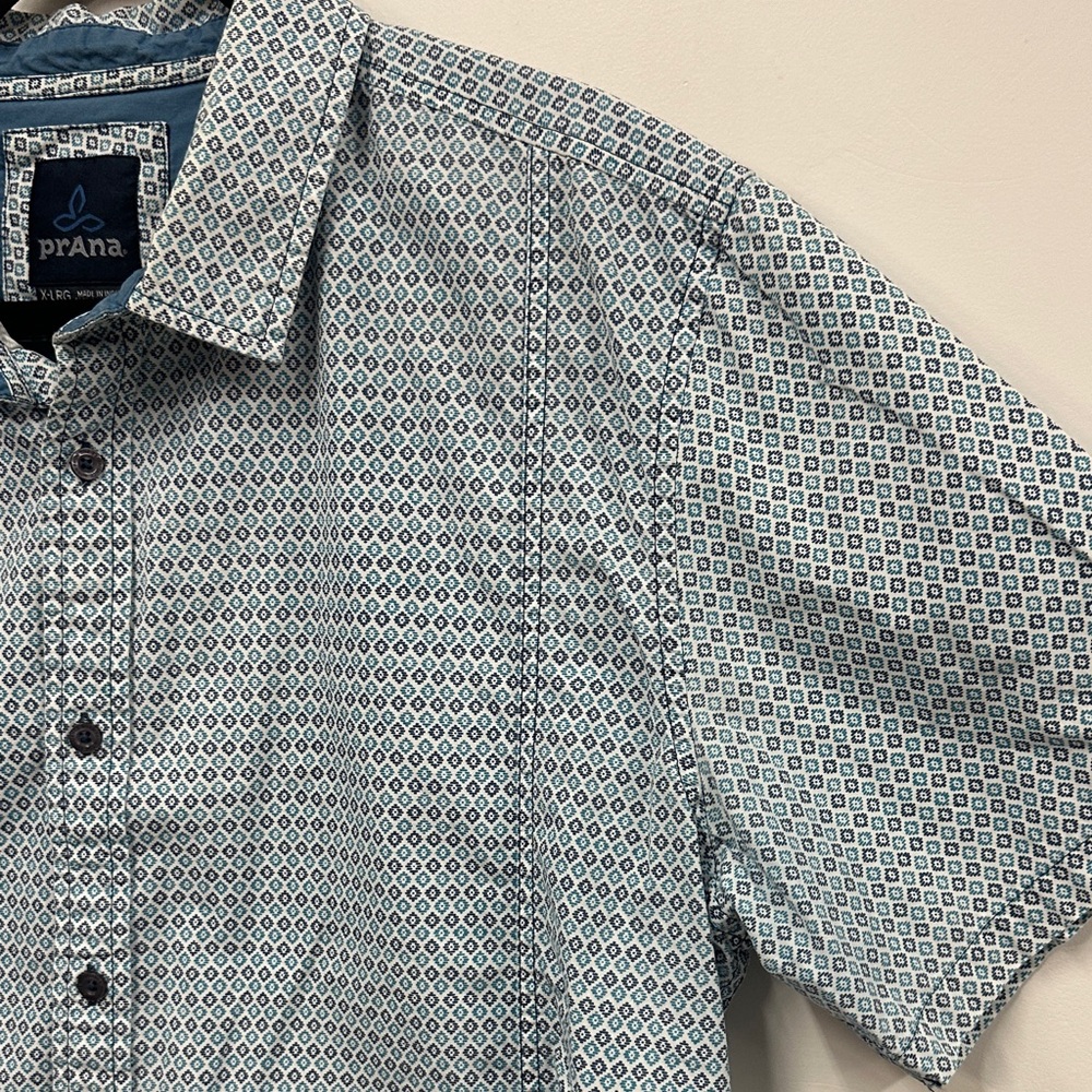 Prana Light Blue Patterned Button Down Shirt - image 4